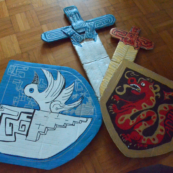 zabawki, konstrukcje tekturowe, rycerz, dzieci, eko